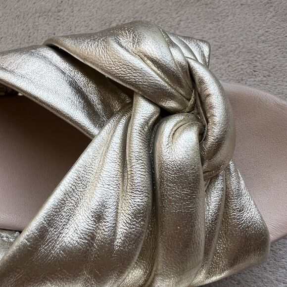 Sergio Rossi Metallic Gold Wood Wedge Heeled Sandal Women EU 37.5 US 7.5 Knotted - Picture 10 of 16